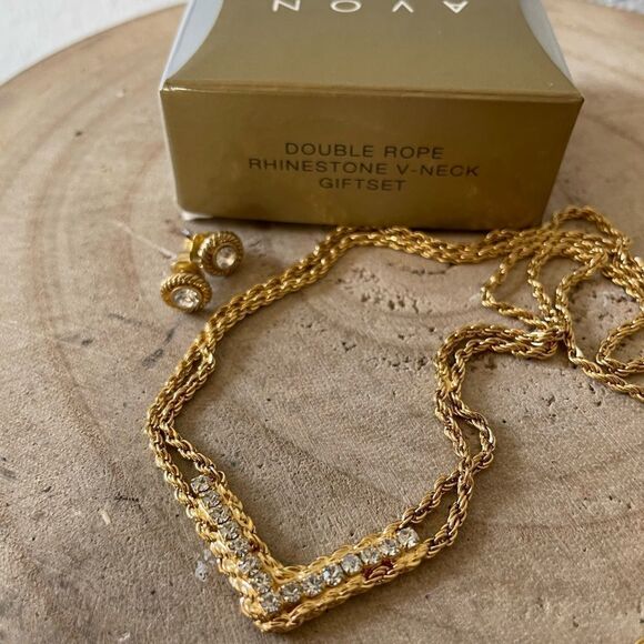 Avon Double Rope V-Neck Necklace and Matching Earrings - Picture 1 of 6